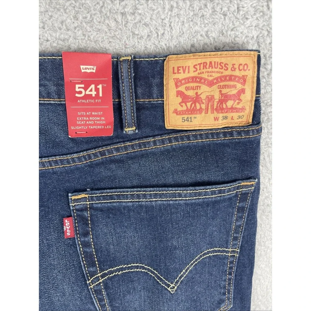 Levis 541 Athletic Taper Jeans Mens 38x30 Blue Dark Wash Fade Stretch NWT